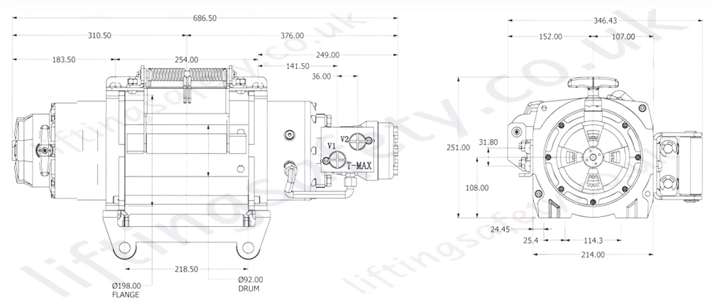 Chw9000 Recovery Winch Dimensions