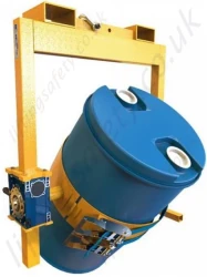 Heavy Duty Fork Mounted (and Crane slung) Drum Rotator. Rotation by Loop Chain or Crank Handle - 1000kg