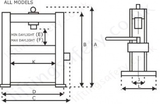12 to 20 tonne hydraulic workshop press dimensions