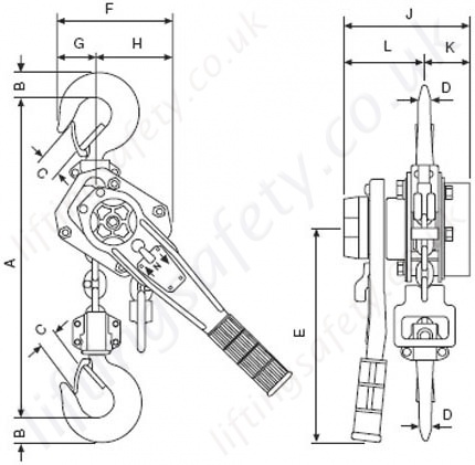 yale uno lever hoist dimensional drawing