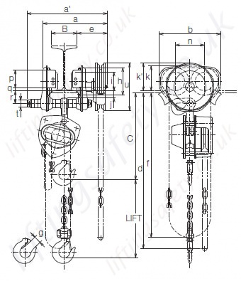 Geared Trolley Connected Hoist dimensions