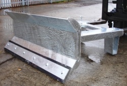 Fork Mounted Galvanised Snow Plough With Fixed LH Sweep at 15 Degrees. Bolt On Rubber Wear Strip - Blade Width From 1250mm to 1800mm