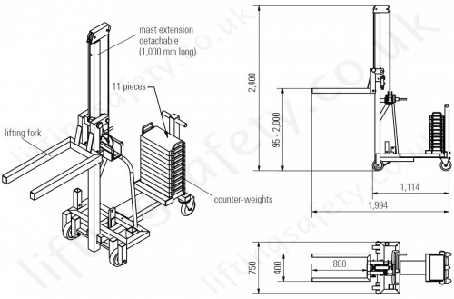 Aluminium Counter Weight Floor Crane With Lifting Forks Dimensions
