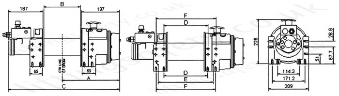 WMH8P / WMH10P hydraulic recovery winch dimensions