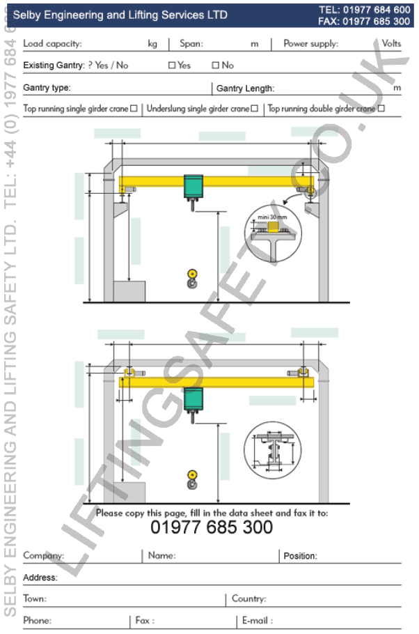 Crane enquiry sheet