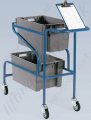 LiftingSafety Order Picking Trolley, 100kg Capacity, with 600 x 400 x 300mm Plastic Containers and a Clipboard Holder