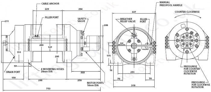 WMR5 marine pulling winch dimensions