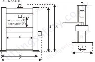 12 to 20 tonne hydraulic workshop press dimensions