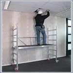 folding scaffold tower in use