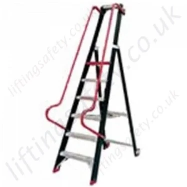 Single Sided Warehouse Stepladder with Platform and Extra High Guardrail - Maximum Working Height 4.60m