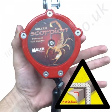 Miller Scorpion "Edge Tested" Inertia Reel Personal Fall Limiter (PFL) Polyester Webbing Lanyard (Many Karabiner Options) - 2.7 Metre