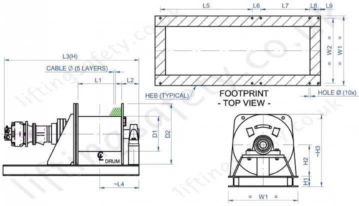 Hydraulic planetary winch dimensions