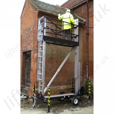 LiftingSafety Manually Hand Winch Raised Access Platform / Scaffold Tower Integrated into A Highways Standard Trailer- 6.5m Working Height