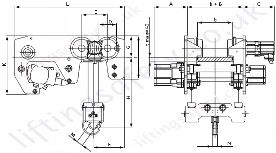 ul monorail hoist dimensions