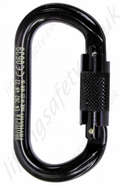 Protecta "AJ521" Black Double Action Twistlock Aluminium Karabiner. Breaking Strength: 20kN. Gate Opening 17mm