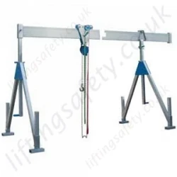 Alloy Split Top Beam Lifting Gantry, 1000kg or 1500kg x 4m Beam Length (longer available). Top Beam Splits in 2 Pieces (6 Options)