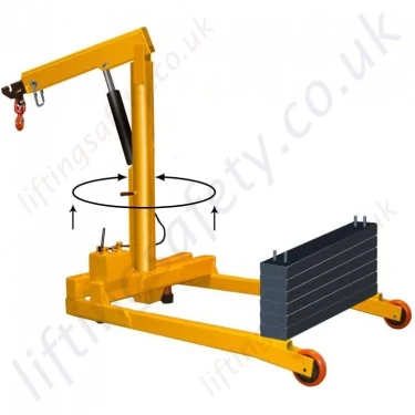 MANUAL - Hybrid Knockdown Floor Crane, Uses Legs or Counterweight for Stability. Many Options inc 20 Degree Rotation (under load) - Range to 2000kg