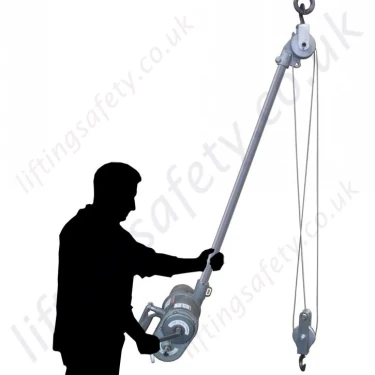 LiftingSafety "Tube Hoist" Low Headroom Wire Rope Lifting Hoist. Options Manual or Air Powered (Pneumatic) - Range from 250kg to 750kg