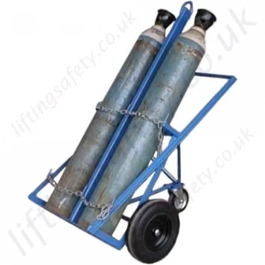 Double Gas Cylinder Lifting Trolley, Heavy Duty 3 Wheel  With Push Handle and "Rear Castor". For Cylinders to 380mm Dia - 250kg