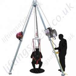 LiftingSafety "Air or Electric Powered Lifting" Man-Riding Tripod. Lightweight Aluminium Construction (when compared to a Steel equivalent) with Fall Protection and Rescue Options.