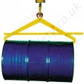 Semi-automatic drum clamp for horizontal steel drum lifting.
