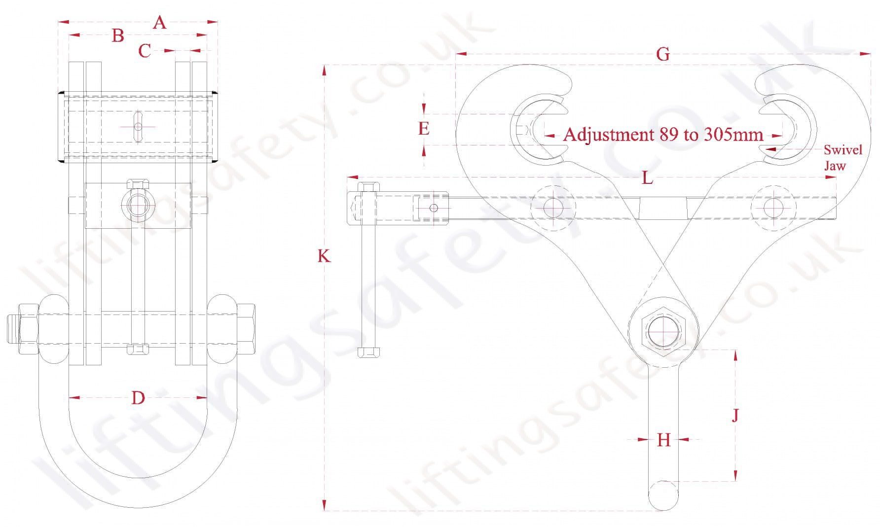 Superclamp Swivel Jaw Beam Clamp Dimensions