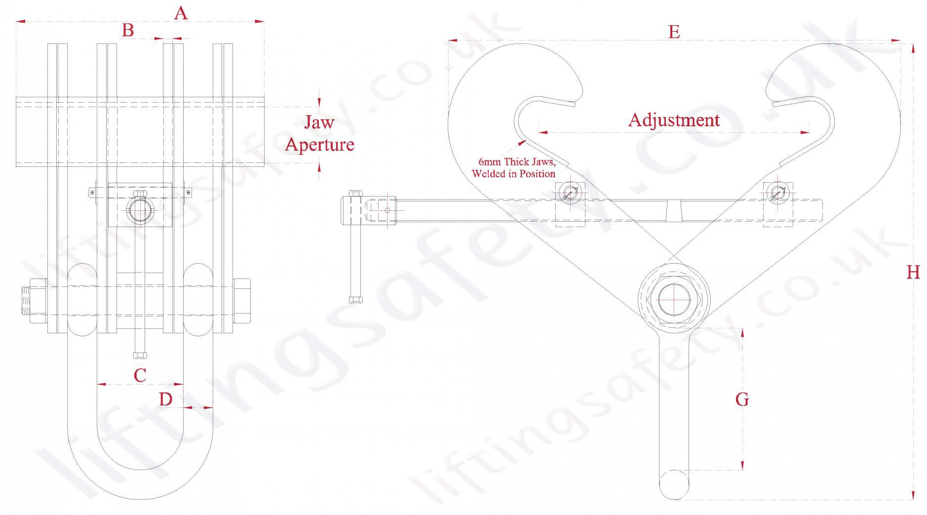 Superclamp Fixed Jaw Adjustable Girderdog Dimensions