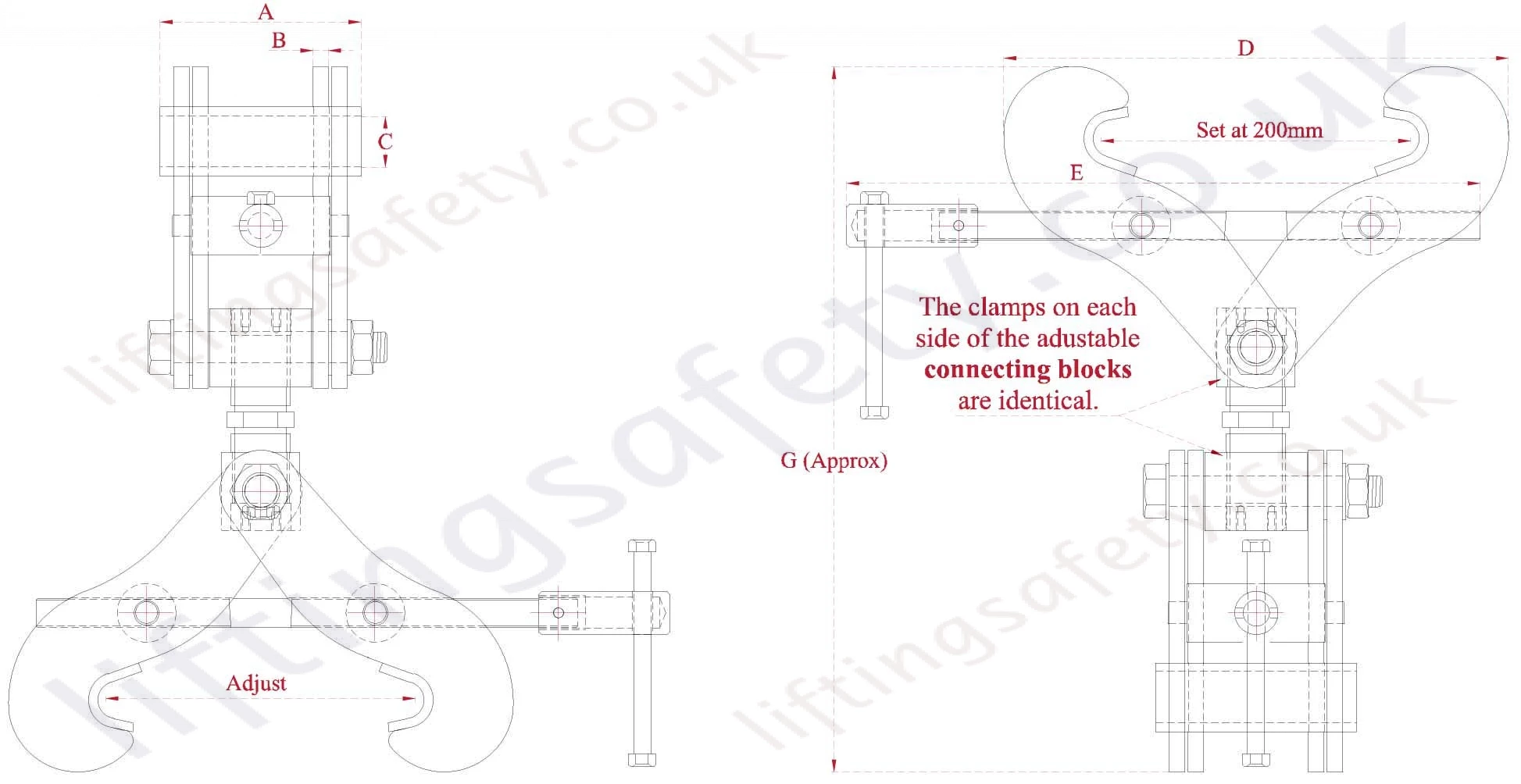 Adjustable Height Double Ended Monorail Construction Clamp Dimensions Adjustable Height Double Ended Monorail Construction Clamp Dimensions
