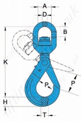 Grade 10 Swivel Self Locking Hook Dimensions