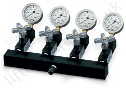 Yale 700 Bar Hydraulic Manifolds with Shut Off Valves c/w Gauges, 2, 4 or 6 way (3 Options)