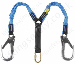 P+P "Chunkie Stretch Two Tails" Two Leg Fall Arrest Lanyard with One Karabiner and Two Scaffold Hooks - Elasticated from 1.3m to 1.75m
