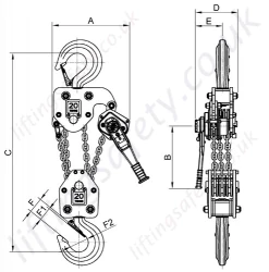 SS11 20 tonne Subsea Lever Hoist Dimensions