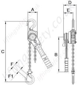 Tiger TLH11 Lever Hoist 500kg Dimensions Tiger TLH11 Lever Hoist 500kg Dimensions
