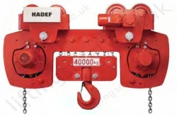 Hadef Premium EE Low Headroom Electric Chain Hoist with Electric Travel Trolley. Range 500kg to 40,000kg