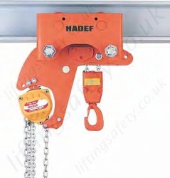 Hadef 28/98 Low Headroom Manual Chain Hoist with Trolley, Range 500kg to 25,000kg