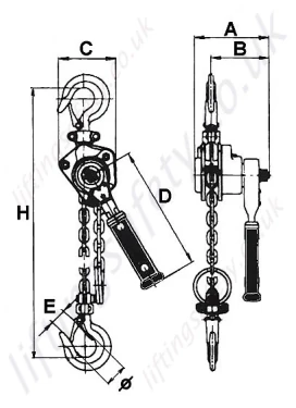 Hadef 25 05 Professional Ratchet Lever Hoist Dimensions Hadef 25 05 Professional Ratchet Lever Hoist Dimensions