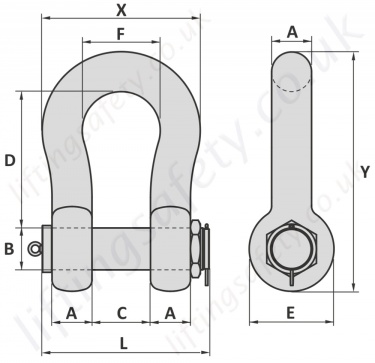 High Tonnage Safety Pin Bow Shackle Dimensions