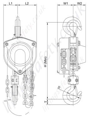 Hadef Stainless Steel Manual Chain Hoist Dimensions