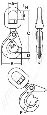 Crosby S1326 Swivel Type Shur Loc Hook Dimensions