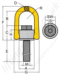 Yoke Type 231 Swivel Hoist Ring With Long Thread Dimensions
