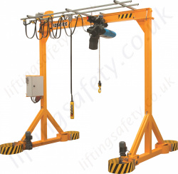 Portable Powered/Motorised Gantry Crane - Standard 1000kg to 6300kg Capacity Options. Moveable Under Load