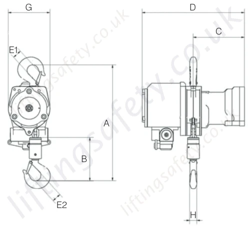 William Hackett Standard Headroom Air Hoist Dimensions
