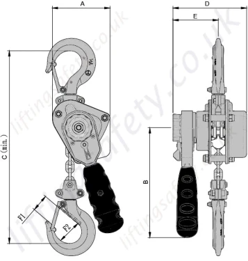 Mini Lever Hoist Dimensional Drawing