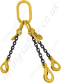 Grade 8 3-Leg Chain Sling with Shortening Grab Hooks and Self Locking Hooks