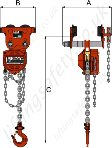 Geared Trolley Chain Hoist Dimensions