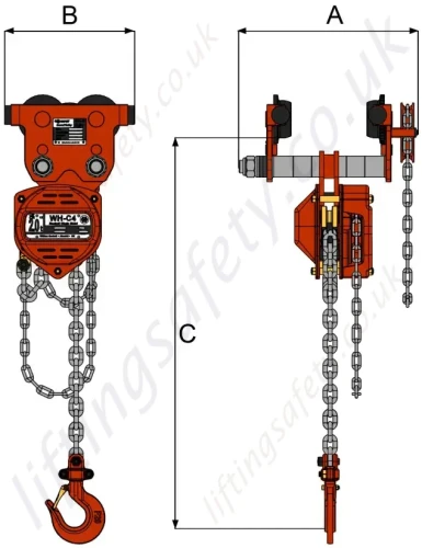 Push Trolley Chain Hoist Dimensions