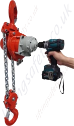 Tiger Power PRO cordless drill battery powered hoist with load limiter. Available in 3, 6 or 10 tonne lifting capacities. Fitted with a slipping clutch overload mechanism to protect from overloading.